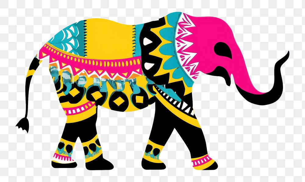 PNG  African tribal pattern elephant mammal animal art. AI generated Image by rawpixel.