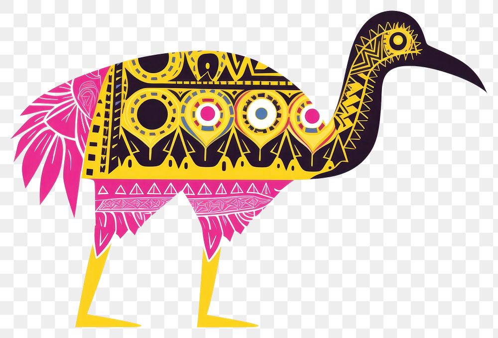 PNG  African tribal pattern ostrich animal bird art. AI generated Image by rawpixel.