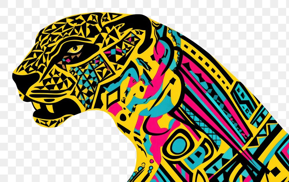 PNG  African tribal pattern panther drawing animal mammal. AI generated Image by rawpixel.