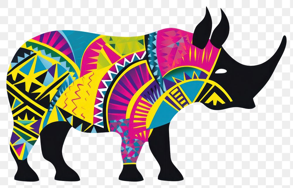 PNG African tribal pattern rhino mammal animal rhinoceros. 