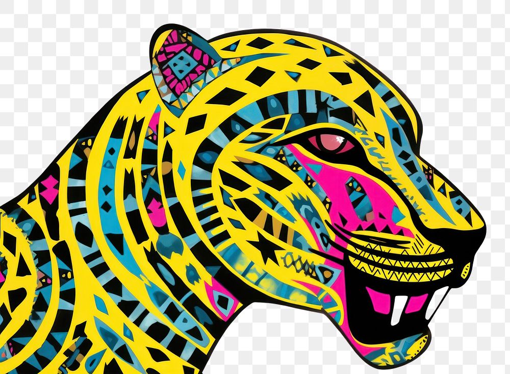 PNG  African tribal pattern panther leopard drawing animal. AI generated Image by rawpixel.