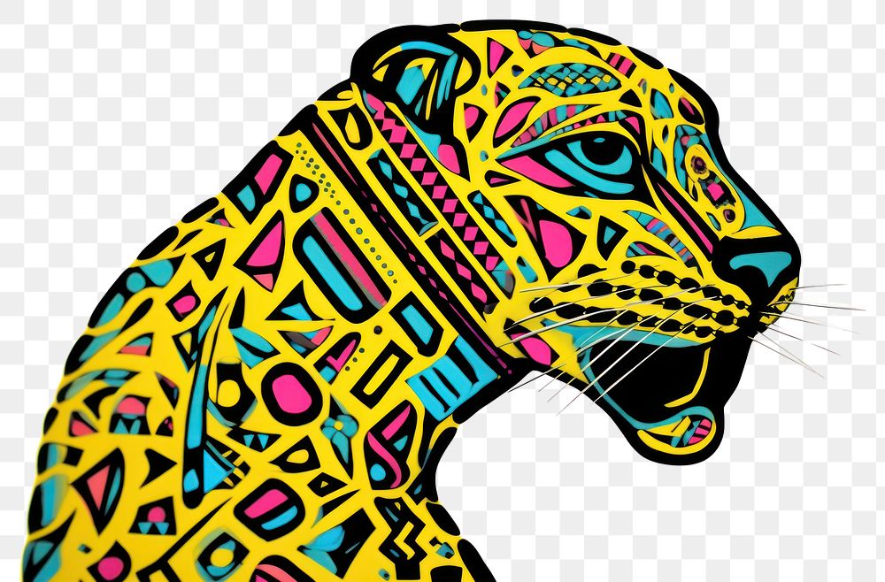 PNG  African tribal pattern panther leopard drawing animal. AI generated Image by rawpixel.