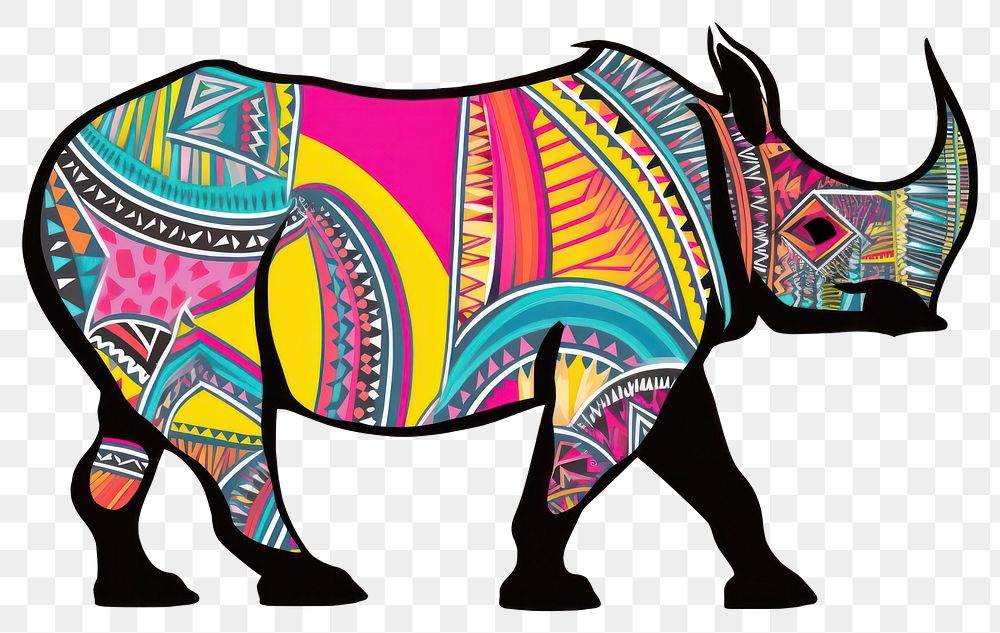 PNG  African tribal pattern rhino mammal animal rhinoceros. AI generated Image by rawpixel.