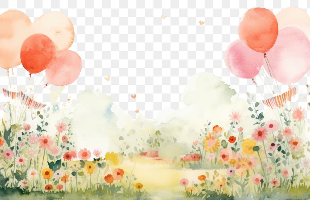 PNG Garden party birthday painting balloon flower. AI generated Image by rawpixel.