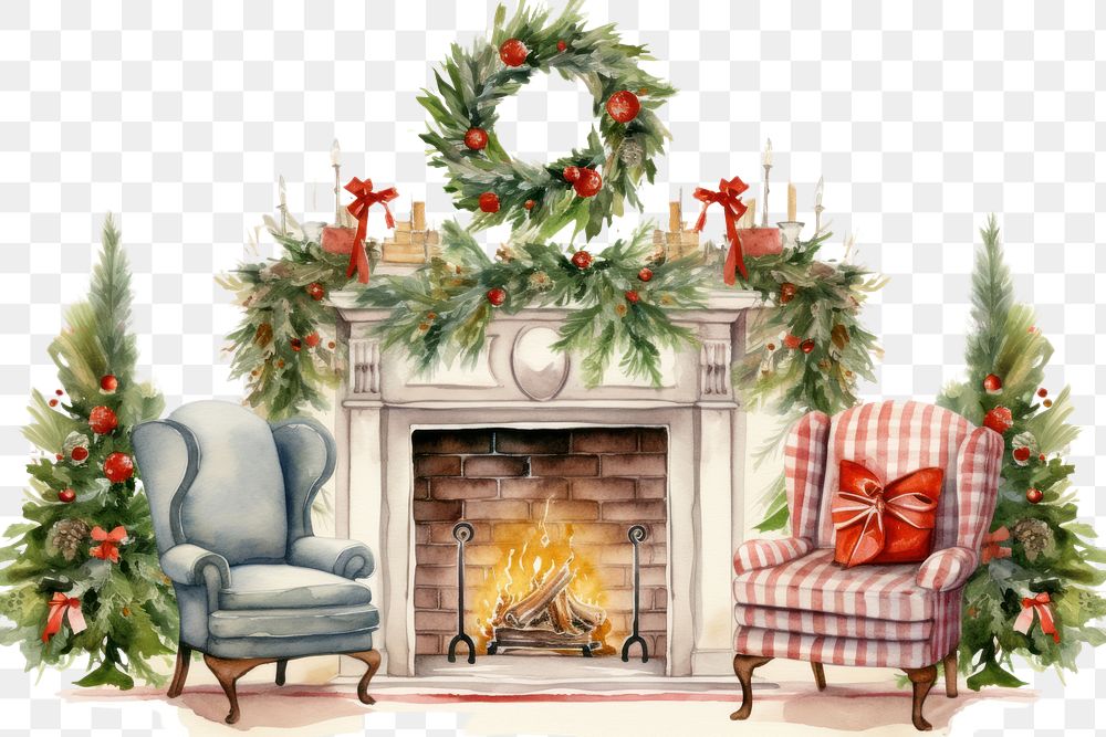PNG Living room at Christmas christmas fireplace furniture. AI generated Image by rawpixel.