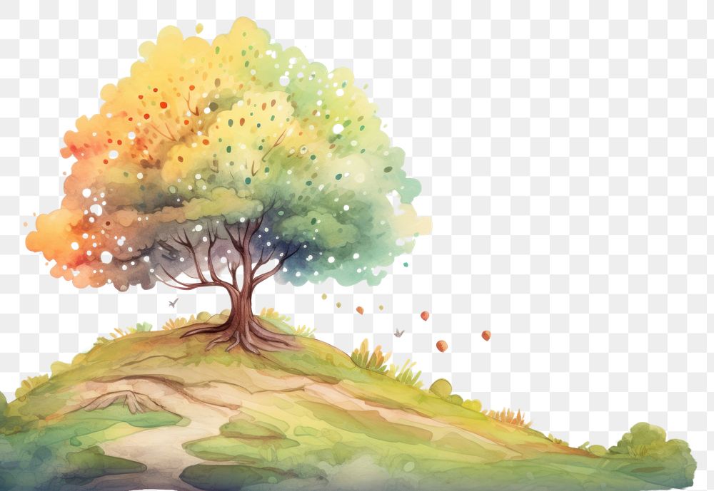 PNG Colorful landscape tree outdoors painting. AI generated Image by rawpixel.