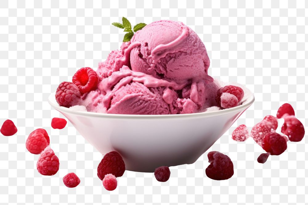 PNG  Raspberry ice cream dessert fruit plant. AI generated Image by rawpixel.