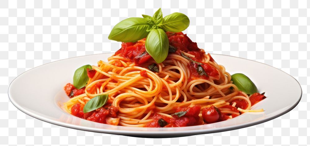 PNG  Plate of spaghetti tomato pasta basil. AI generated Image by rawpixel.