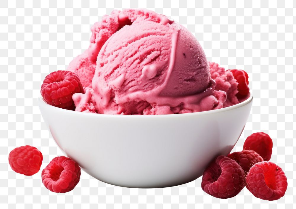 PNG  Raspberry ice cream dessert fruit plant. AI generated Image by rawpixel.