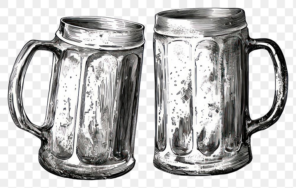 PNG  Beer mugs bottle sketch glass. AI generated Image by rawpixel.