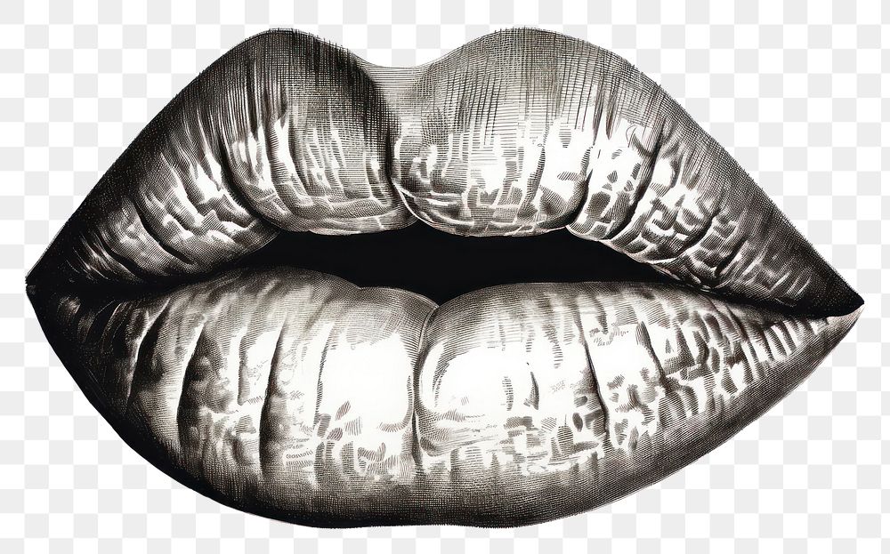 PNG  Lips black white background silver. AI generated Image by rawpixel.