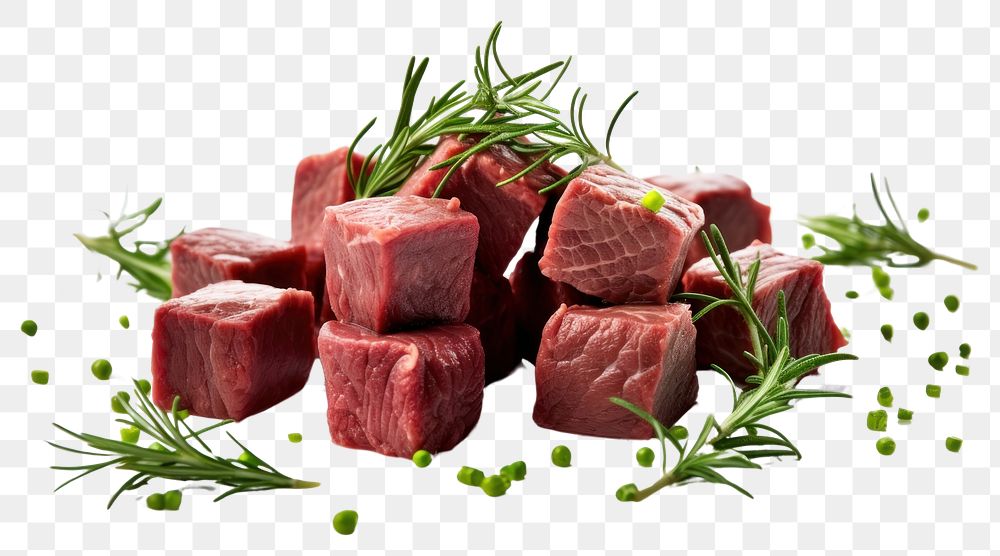 PNG Beef cubes meat food herb. AI generated Image by rawpixel.