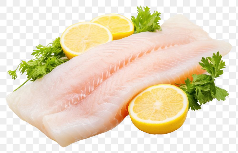 PNG Fresh cod fillet lemon seafood fruit. AI generated Image by rawpixel.