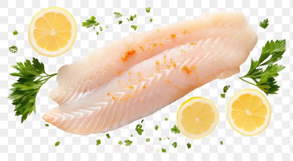 PNG Fresh cod fillet seafood salmon lemon. AI generated Image by rawpixel.