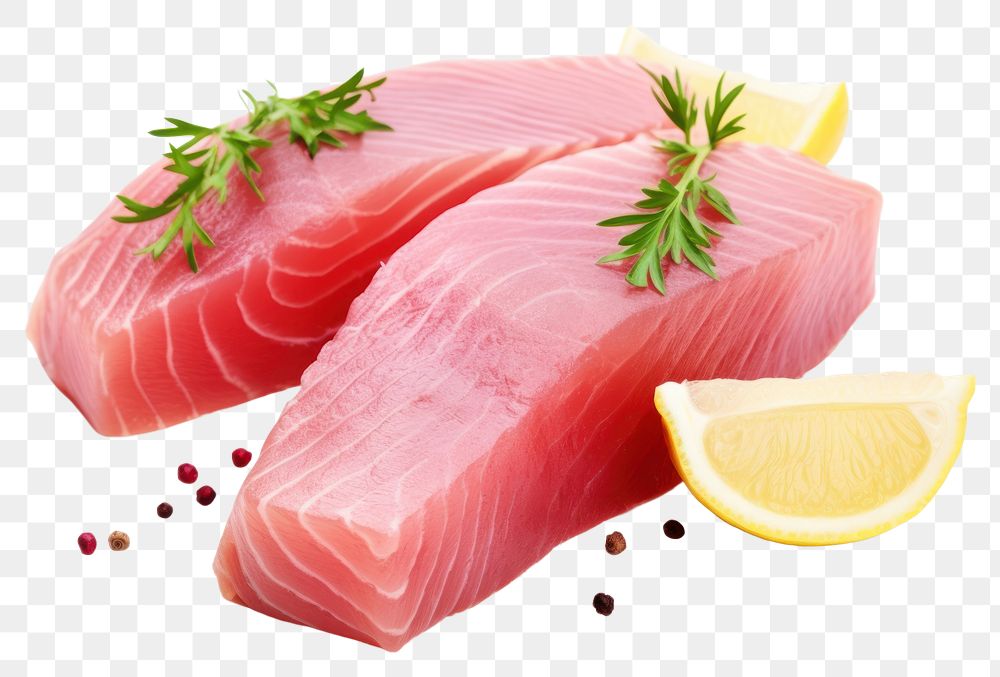 PNG Fresh tuna fillet seafood salmon lemon. AI generated Image by rawpixel.