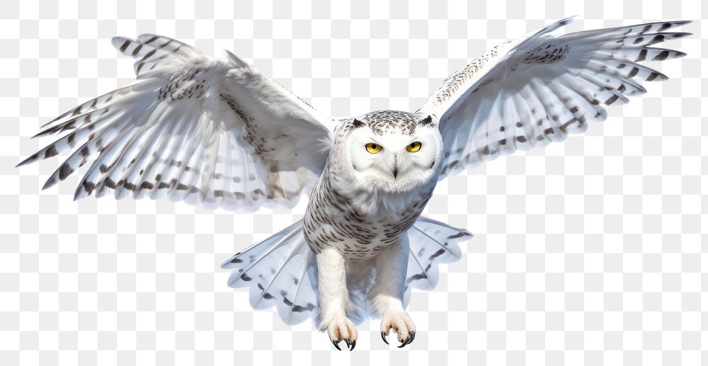 PNG Snowy owl animal flying bird. AI generated Image by rawpixel.