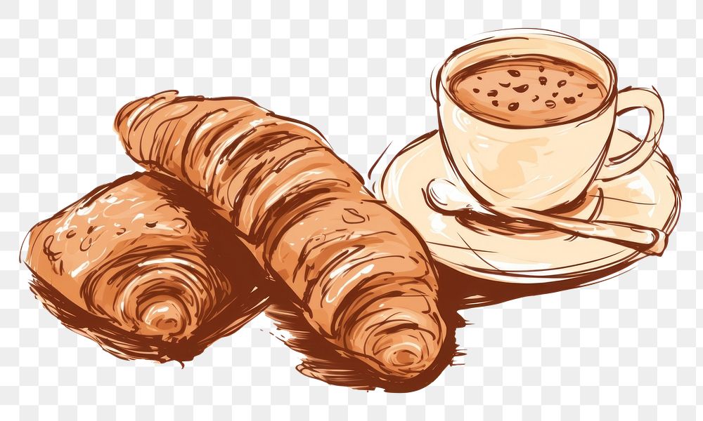 PNG Coffee and pastries croissant drawing sketch. AI generated Image by rawpixel.
