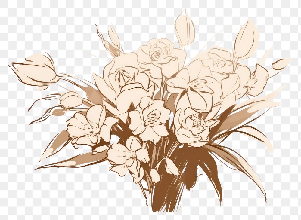 PNG Flowers bouquet drawing sketch plant. AI generated Image by rawpixel.