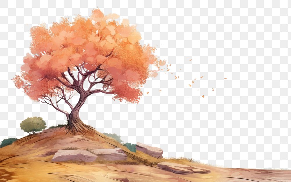 PNG With A big tree landscape outdoors painting. AI generated Image by rawpixel.