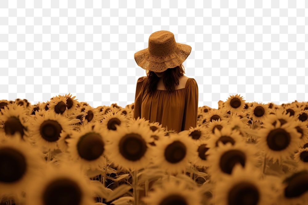 PNG  Woman in sunflower field photography outdoors nature. AI generated Image by rawpixel.