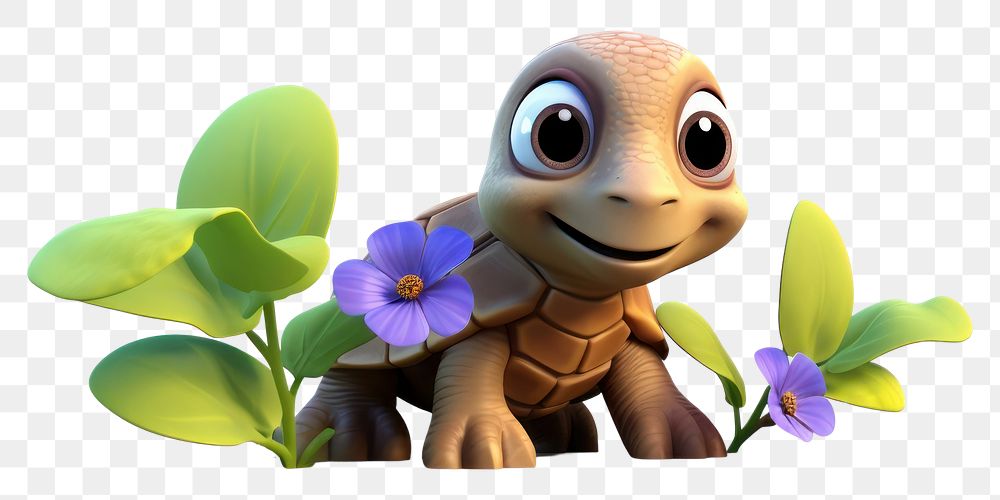 PNG  Tortoise cartoon flower animal. AI generated Image by rawpixel.