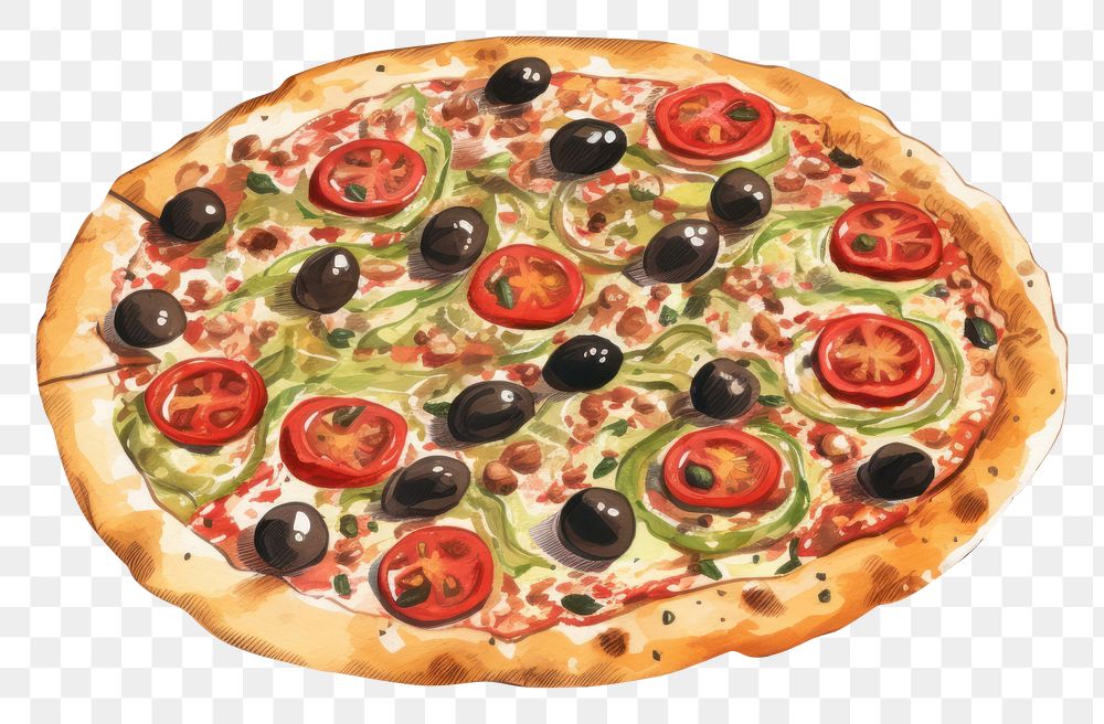 PNG Olive pizza plate food meal. AI generated Image by rawpixel.