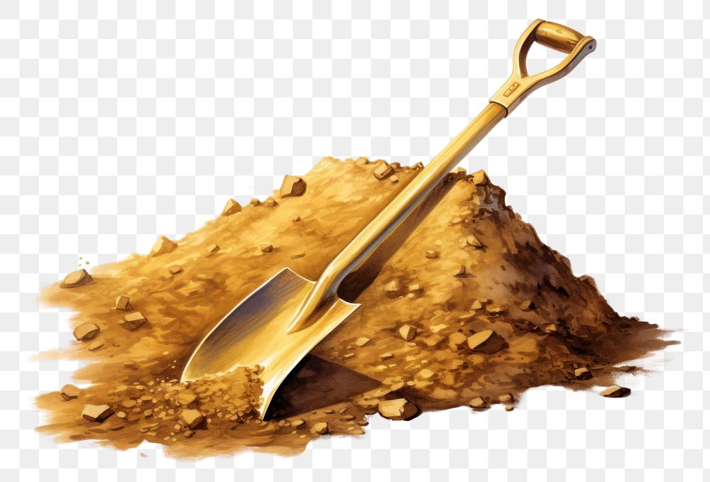 PNG Gold shovel tool white background sunlight. AI generated Image by rawpixel.