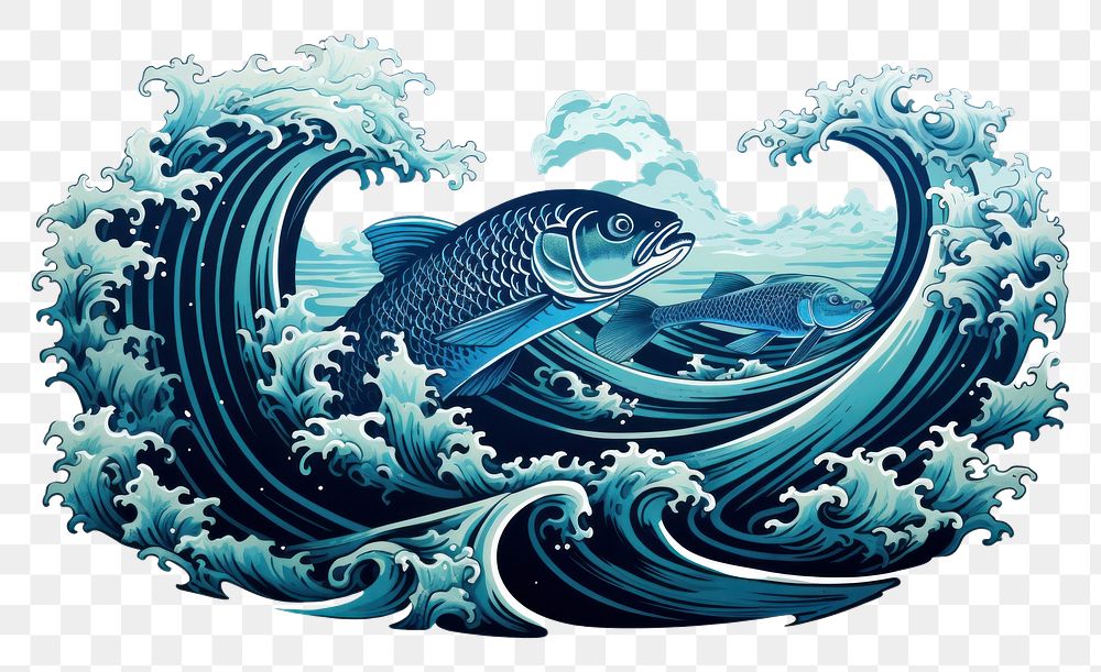 PNG Ocean wave nature fish sea. AI generated Image by rawpixel.