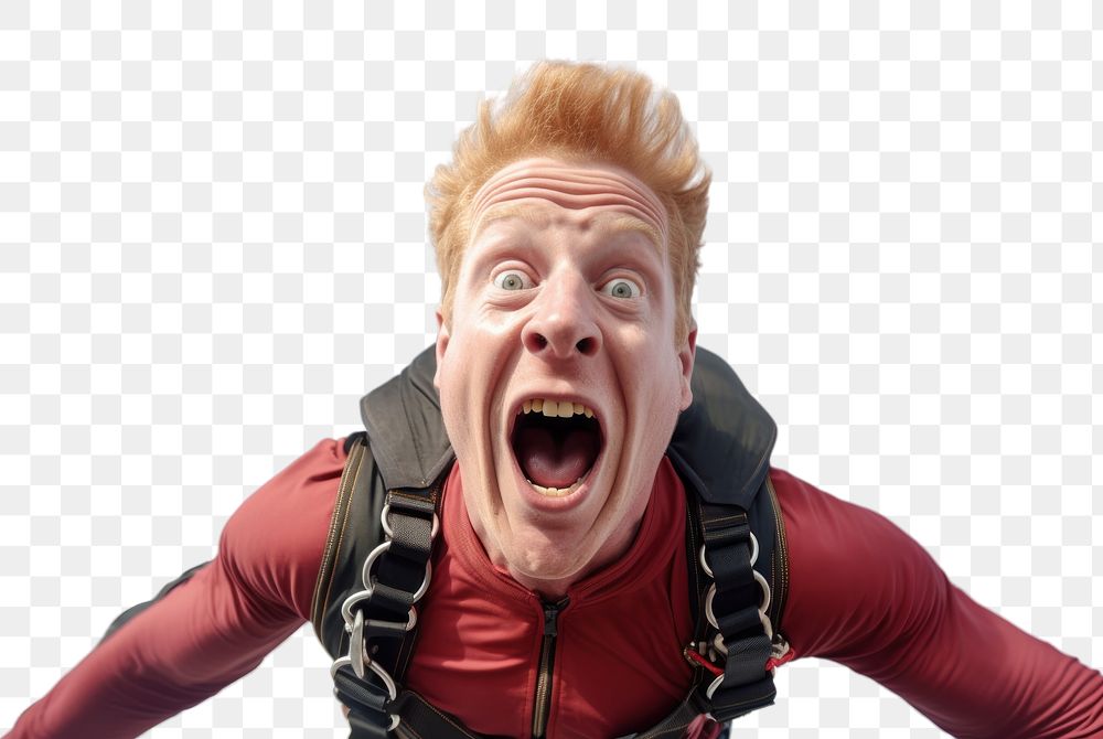 PNG A male playing sky dive shouting sports adult. AI generated Image by rawpixel.