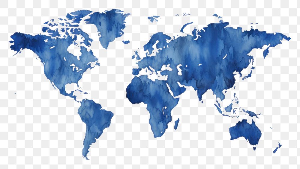 PNG World blue map splattered. AI generated Image by rawpixel.