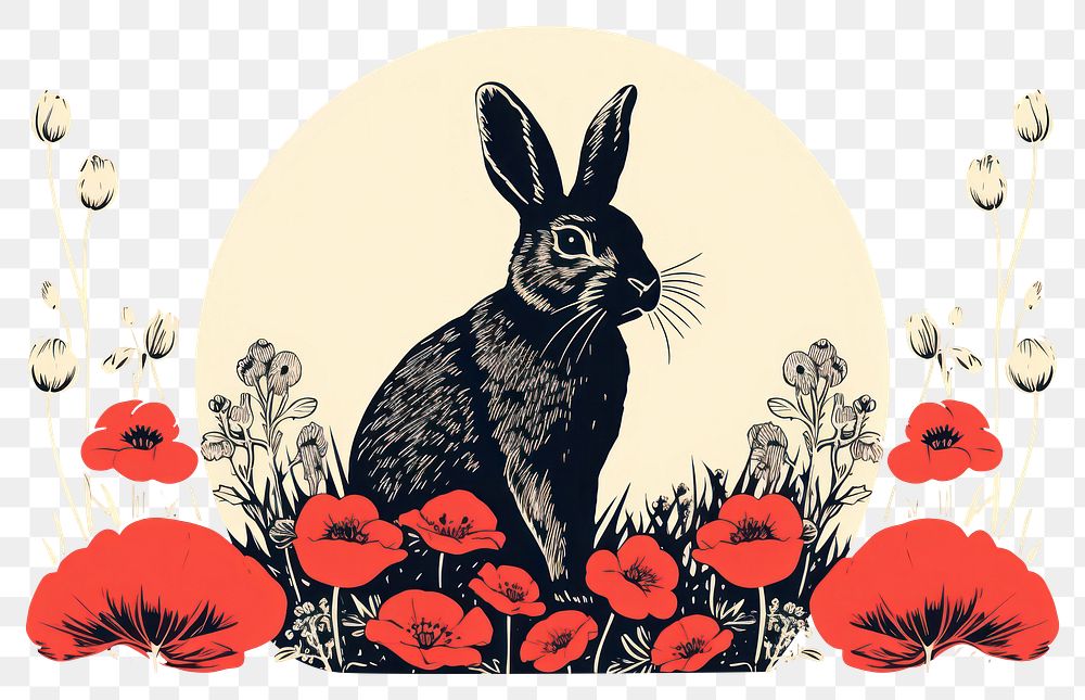 PNG Simple rabbit in flowers circle animal rodent mammal. AI generated Image by rawpixel.