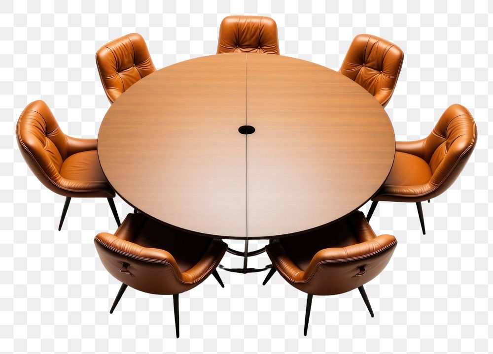 PNG Oval round table with brown leather chairs furniture room arrangement. AI generated Image by rawpixel.