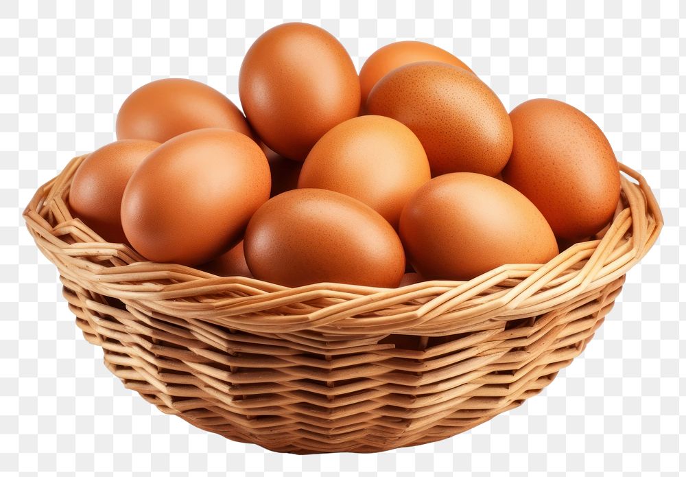 PNG  Large brown eggs in a wicker basket food white background simplicity. AI generated Image by rawpixel.