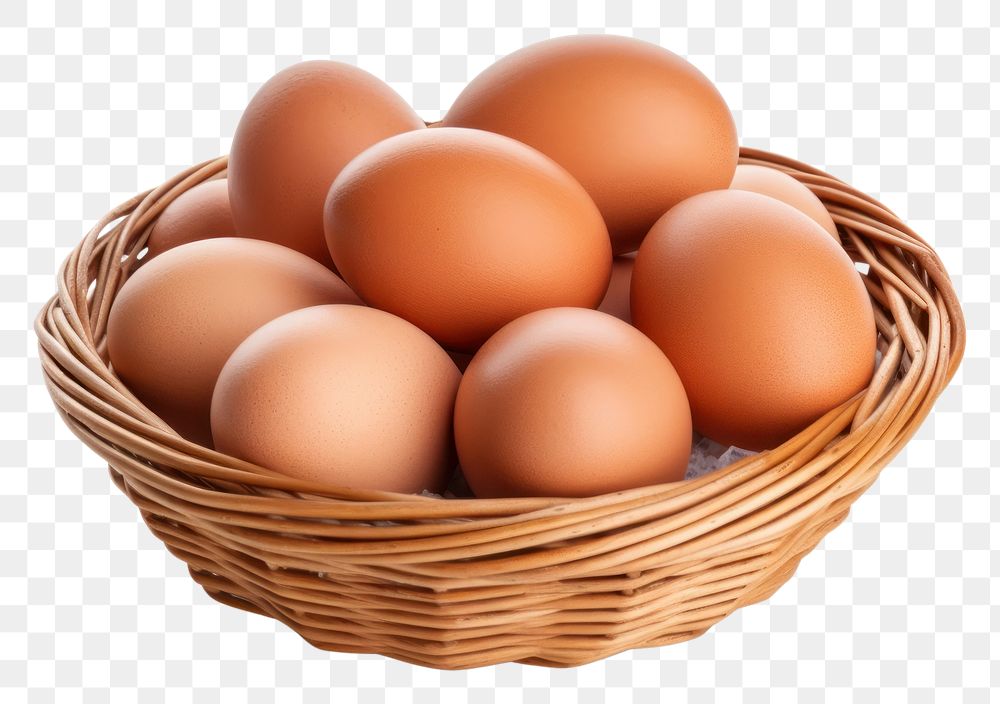 PNG  Large brown eggs in a wicker basket food white background simplicity. AI generated Image by rawpixel.