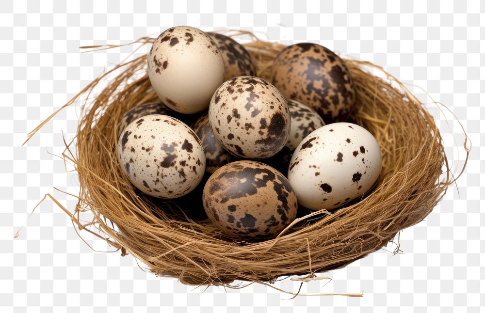 PNG Small quail eggs in a nest food white background beginnings. AI generated Image by rawpixel.