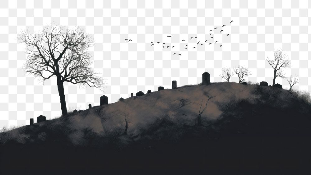 PNG Impression lock of birds perched in the cemetery outdoors nature plant. AI generated Image by rawpixel.