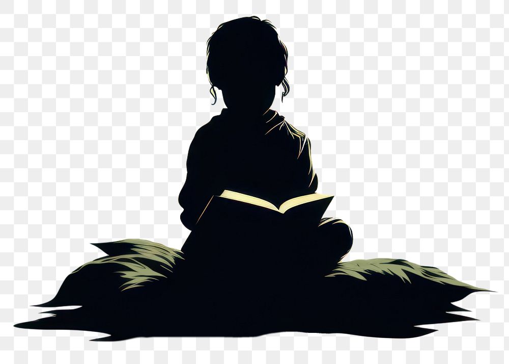 PNG Child reading book backlighting silhouette spirituality. AI generated Image by rawpixel.
