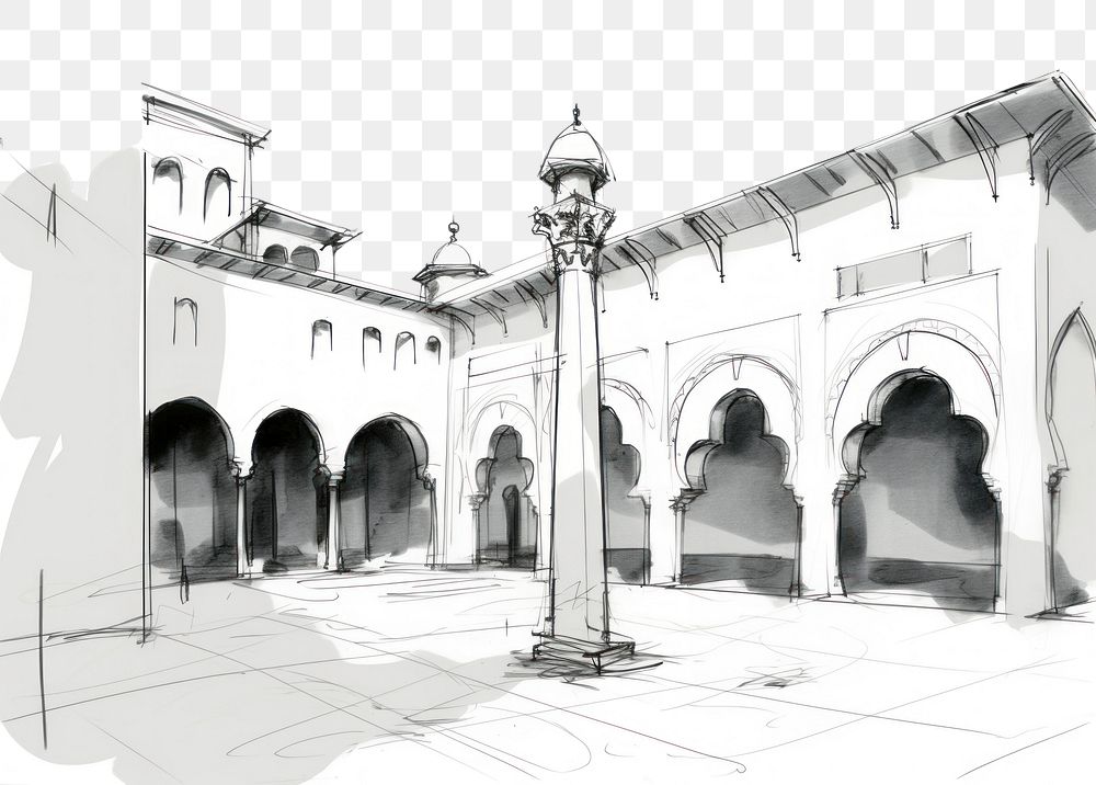 PNG Mosque courtyard drawing sketch architecture. AI generated Image by rawpixel.
