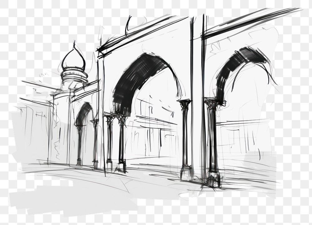 PNG Mosque gateway drawing sketch architecture. AI generated Image by rawpixel.