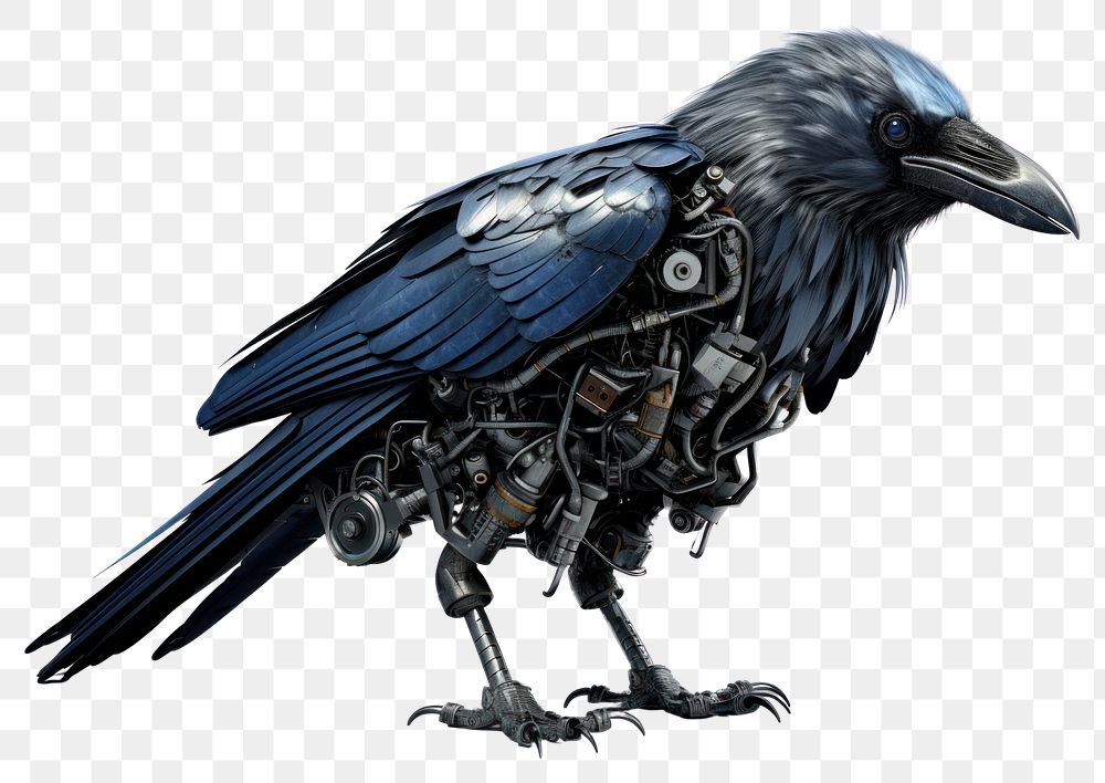 PNG Cyborg raven animal bird white background. AI generated Image by rawpixel.
