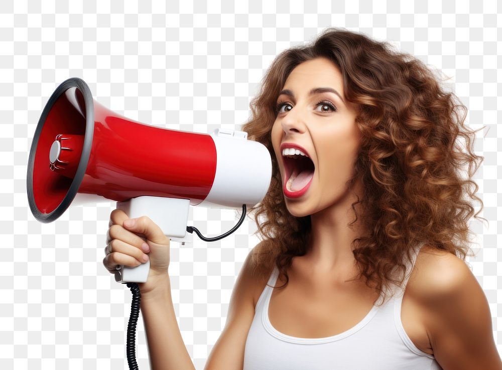PNG Announcing with a megaphone shouting adult woman. AI generated Image by rawpixel.