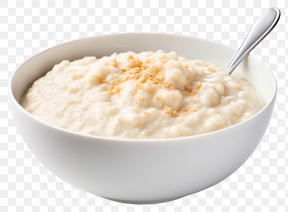 PNG  A bowl of oats porridge breakfast spoon white. AI generated Image by rawpixel.