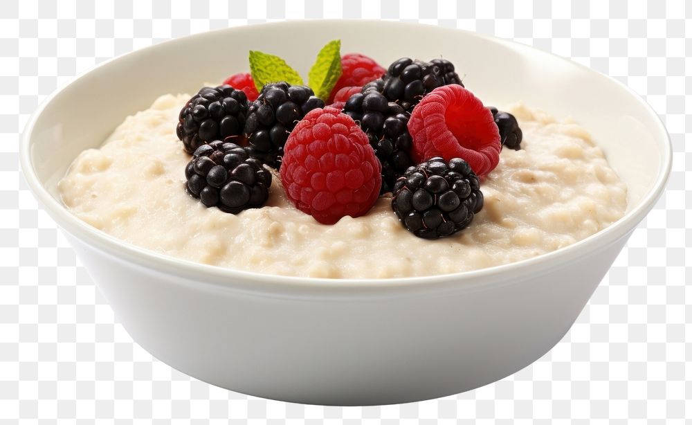 PNG  A bowl of oats porridge raspberry breakfast fruit. AI generated Image by rawpixel.
