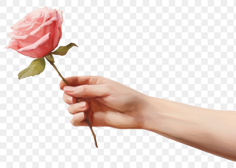 PNG Close up woman hand holding rose flower petal plant