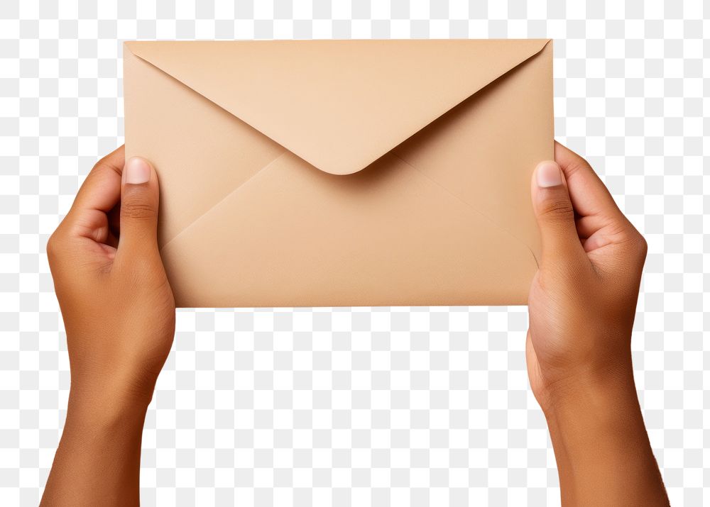 PNG Hands holding open envelope with blank paper mail letter finger. AI generated Image by rawpixel.
