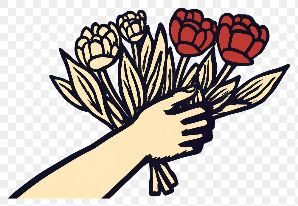 PNG Hand holding flower bouquet creativity freshness cartoon. AI generated Image by rawpixel.