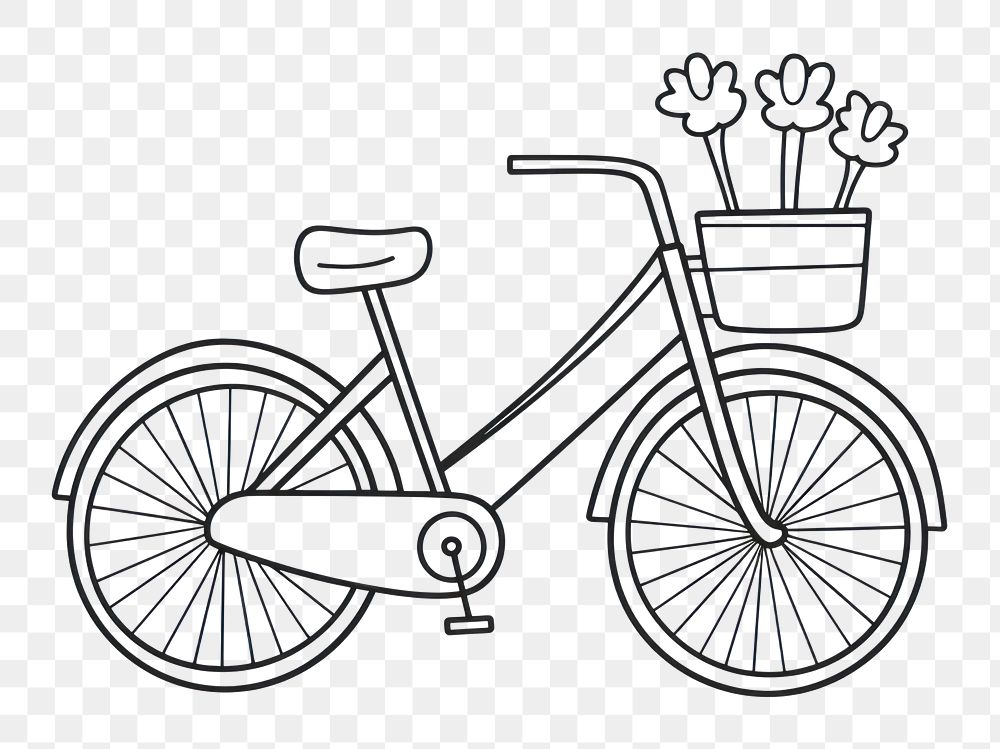 PNG Minimal illustration of a bicycle with flower basket vehicle drawing sketch. AI generated Image by rawpixel.