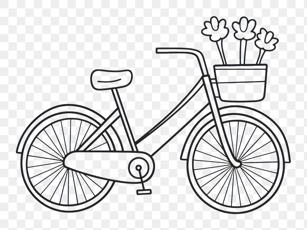 PNG Minimal illustration of a bicycle with flower basket vehicle drawing sketch. 