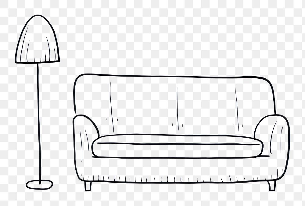 PNG Minimal illustration of sofa and lamp furniture drawing sketch. AI generated Image by rawpixel.