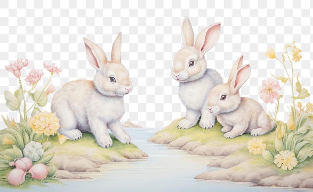 PNG Painting of rabbits border animal rodent mammal. AI generated Image by rawpixel.
